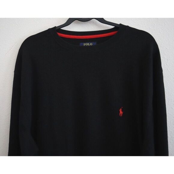 Polo Ralph Lauren PWLCRX Men's Sz 2XL Black Midweight Waffle Knit L/S Crew Shirt - Picture 4 of 6